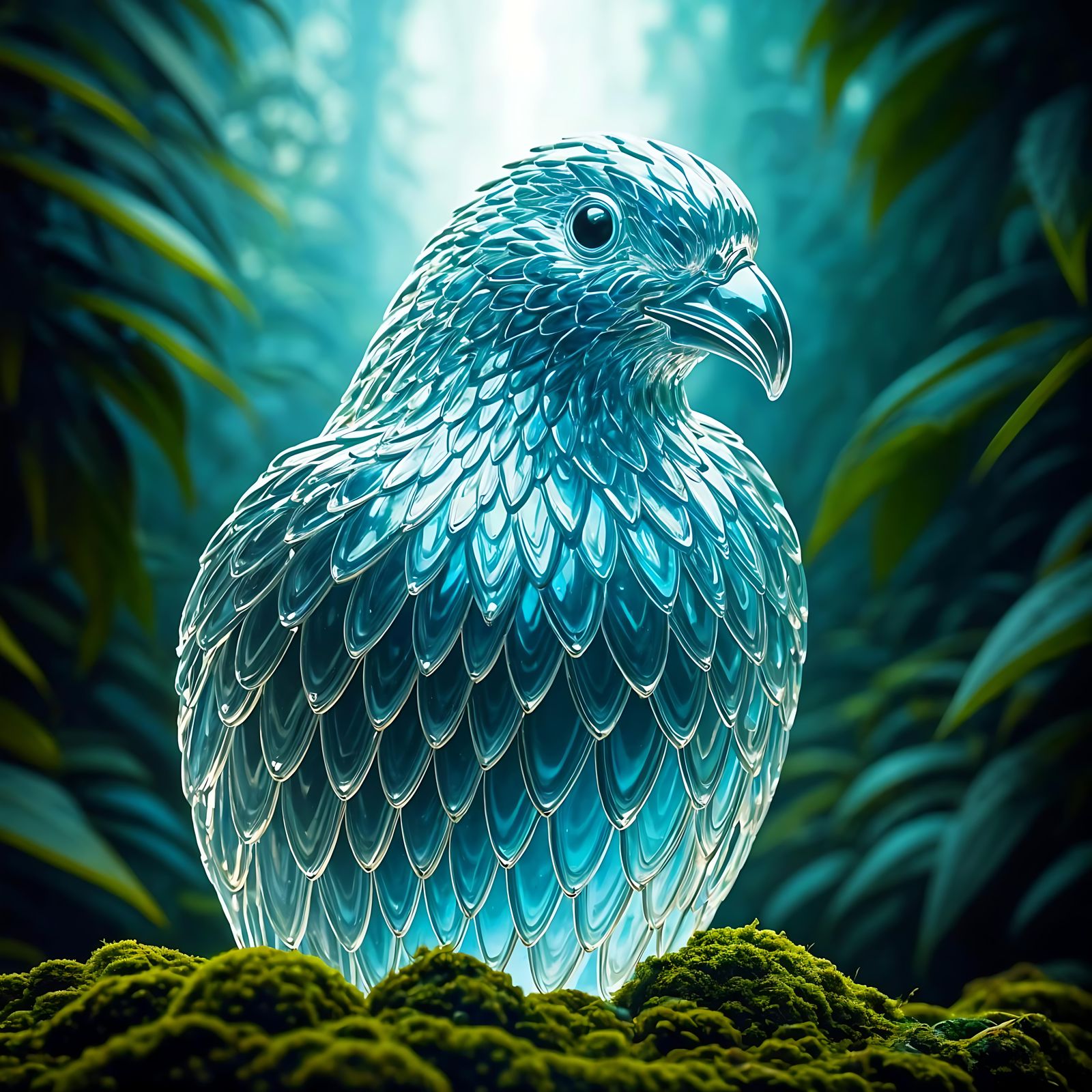 Illuminated Glass Bird with Blue and Green Lights