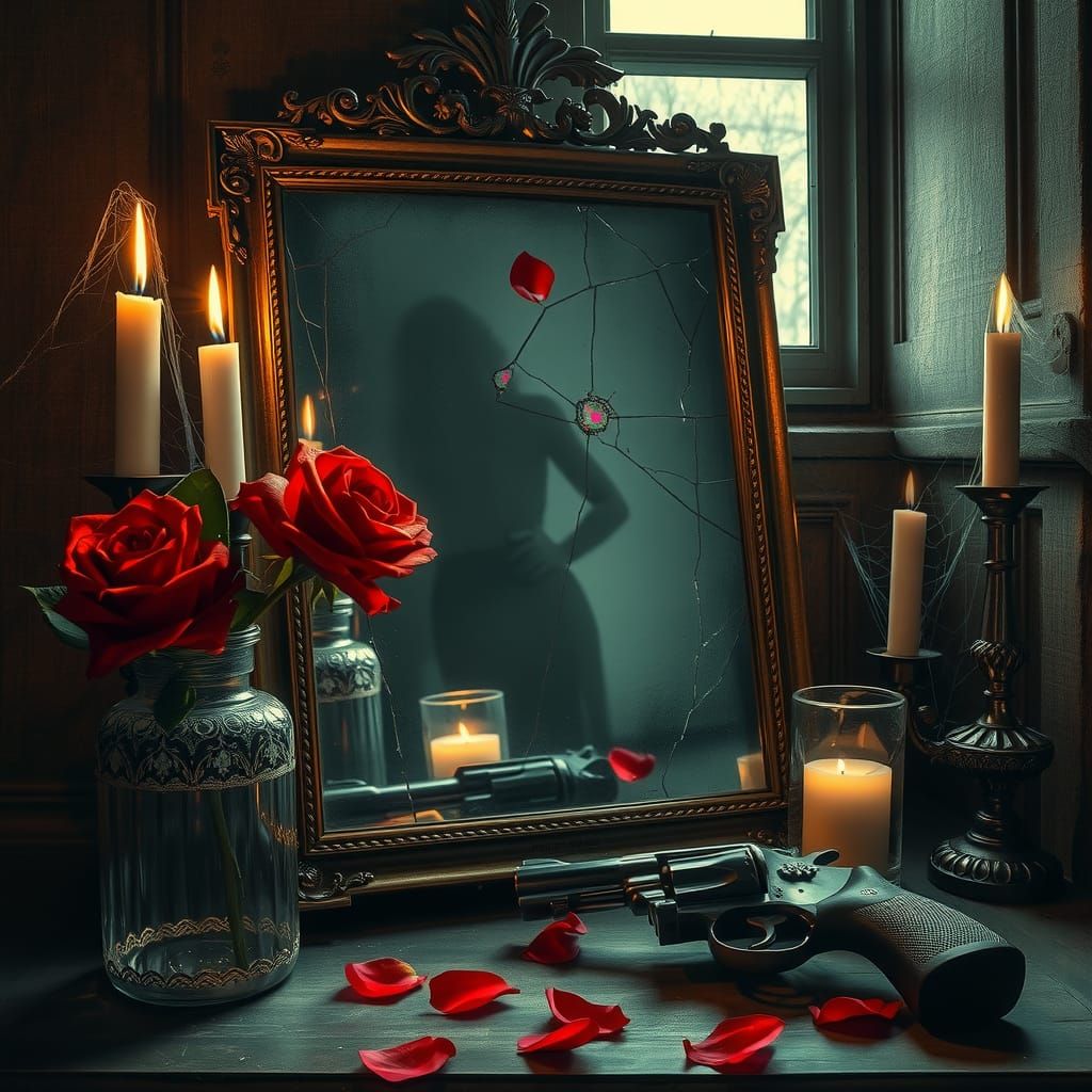 Gothic Horror Still Life with Rose, Beksiński Style