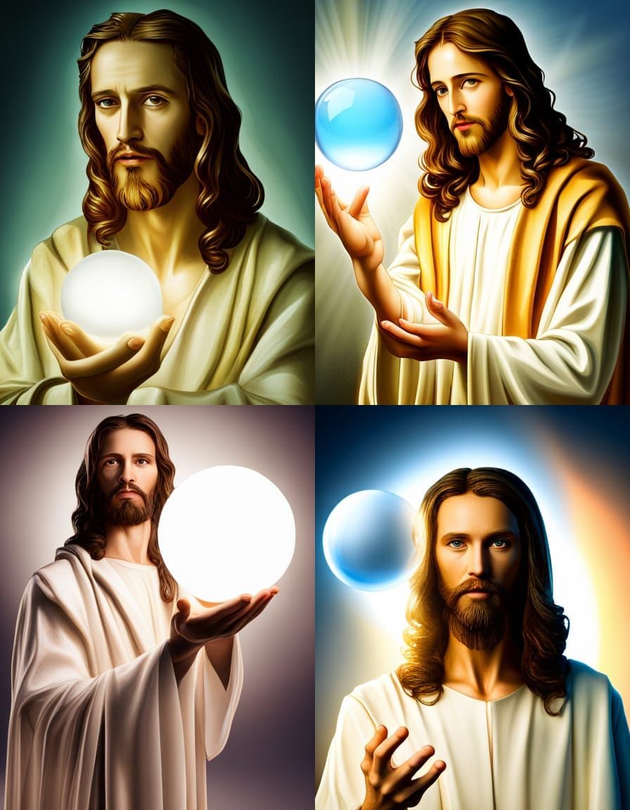 Jesus holding a glass sphere