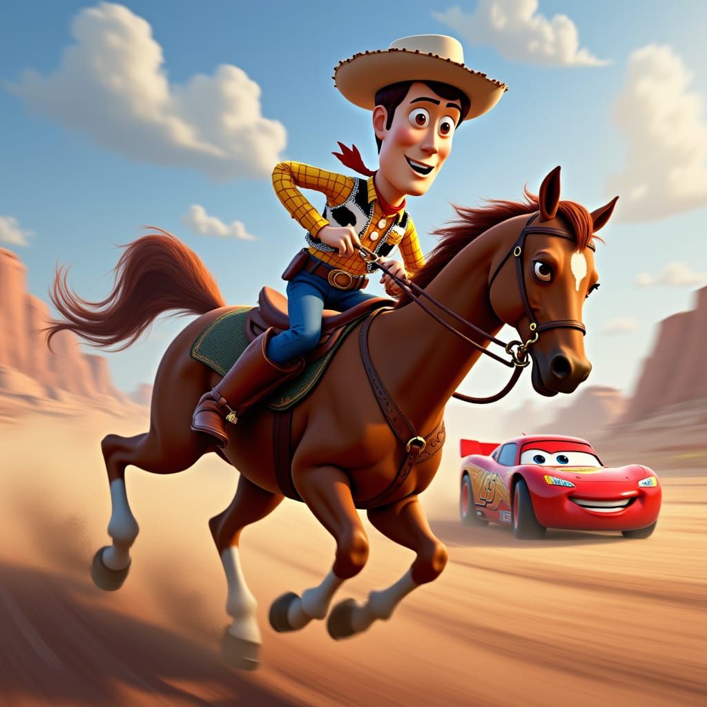 Cowboy Woody Overtakes Lightning McQueen in Thrilling Horse ...