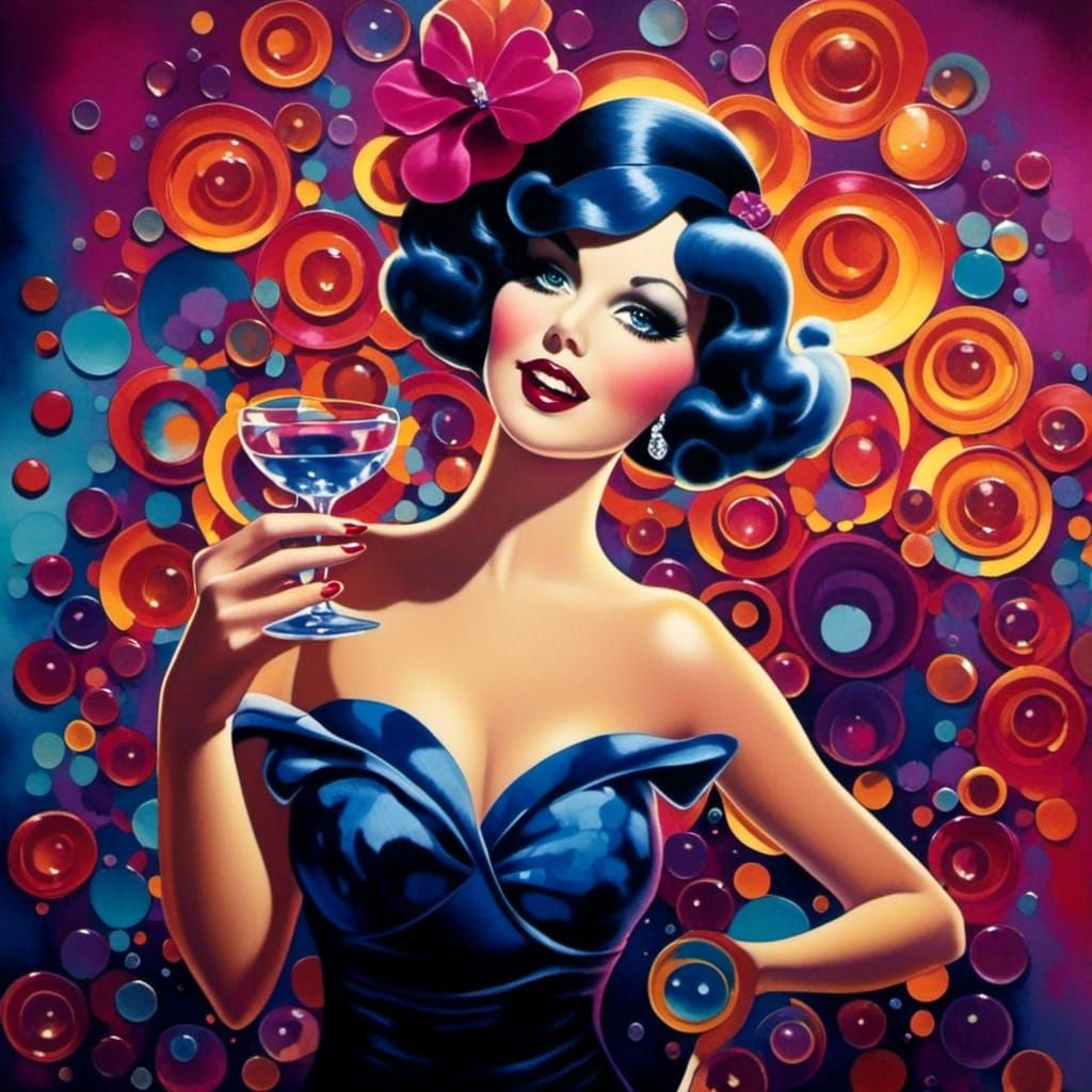 Flapper in Speakeasy with Alcohol Ink Effects