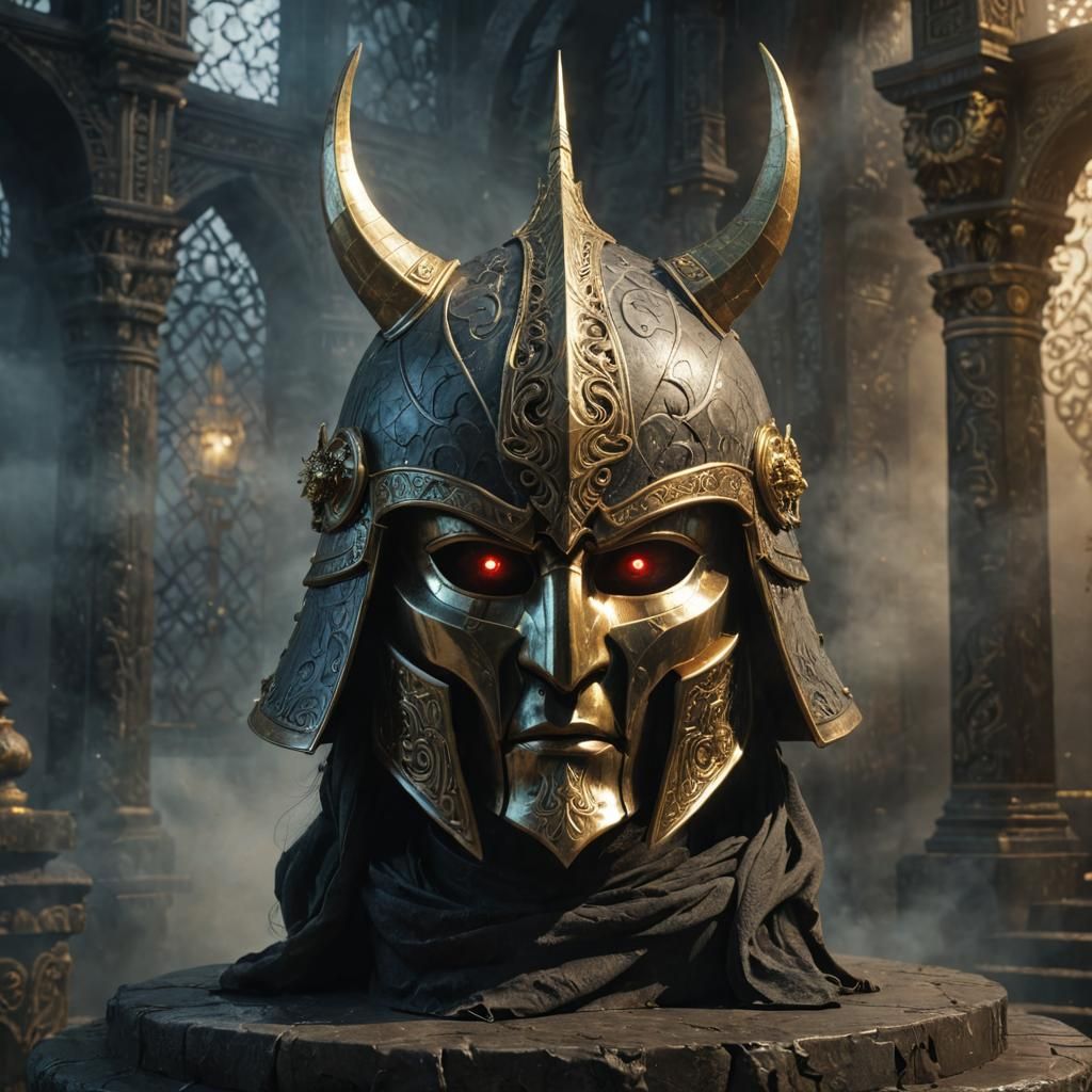 Enchanted Norse Helmet in Shrine: 3D Anime Art