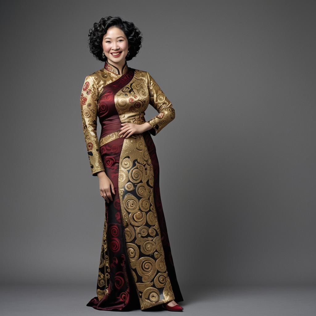 Beautiful Asian Woman in Gustav Klimt Inspired Gown