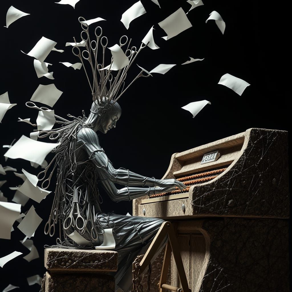 Surreal Scissor-Man Plays Stone Organ