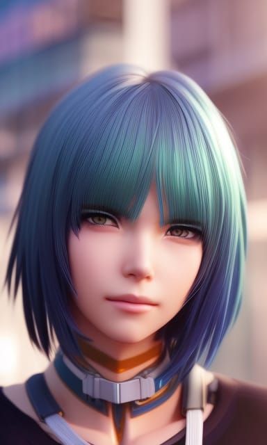 Cyberpunk Anime Woman Portrait in Digital Art Style