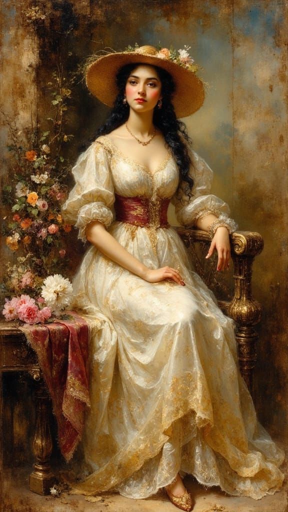 Elegant Portrait of Hispanic Woman, 1800s Style