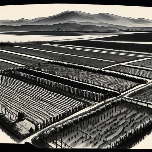 Abstract Ink Farm Landscape