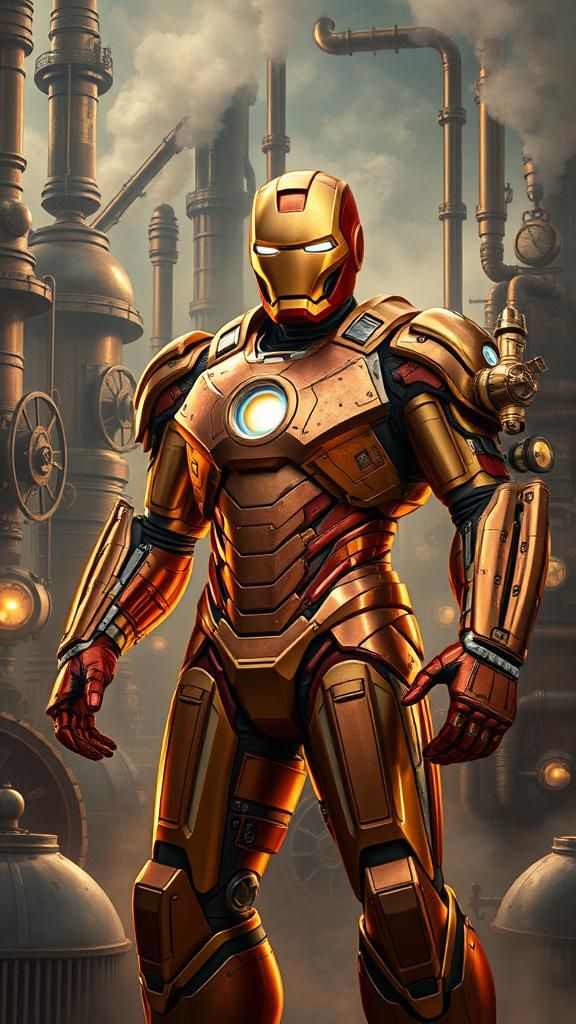 Iron Man in Steampunk Armor with Copper and Brass