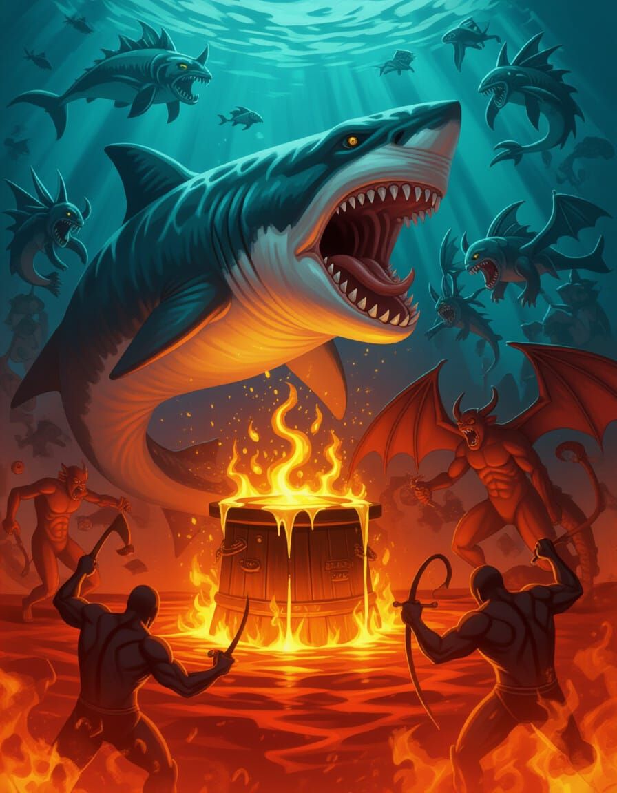 Megalodon Demon Battles Jinn King in Lake of Fire