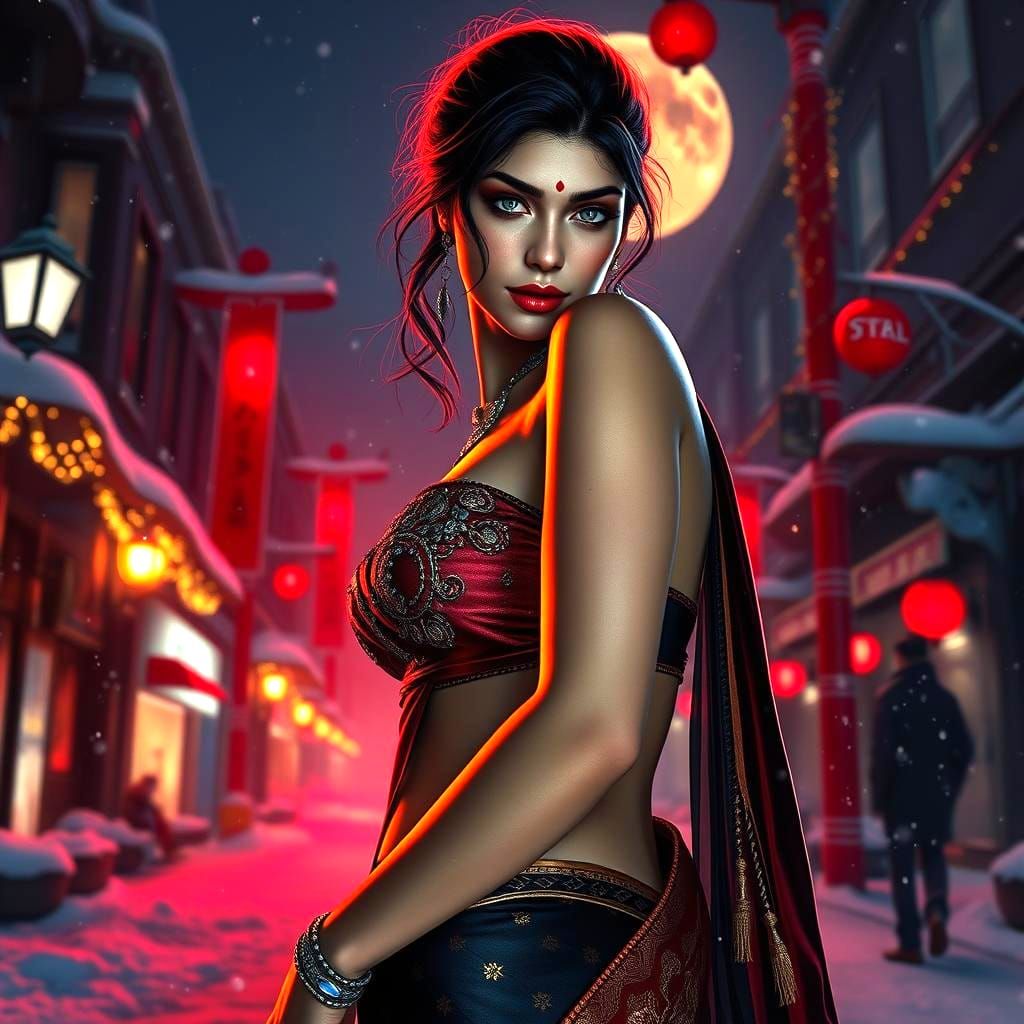 Stunning Australian Woman in Black Sari