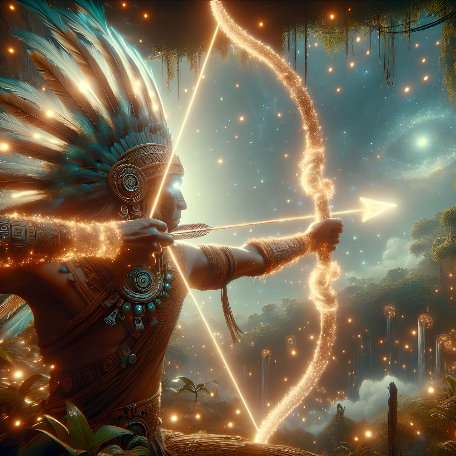 Aztec Archer Fires Arrow of Light