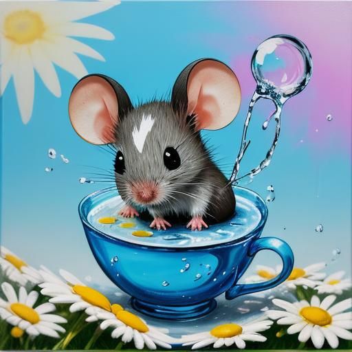Mouse splashing around in a teacup