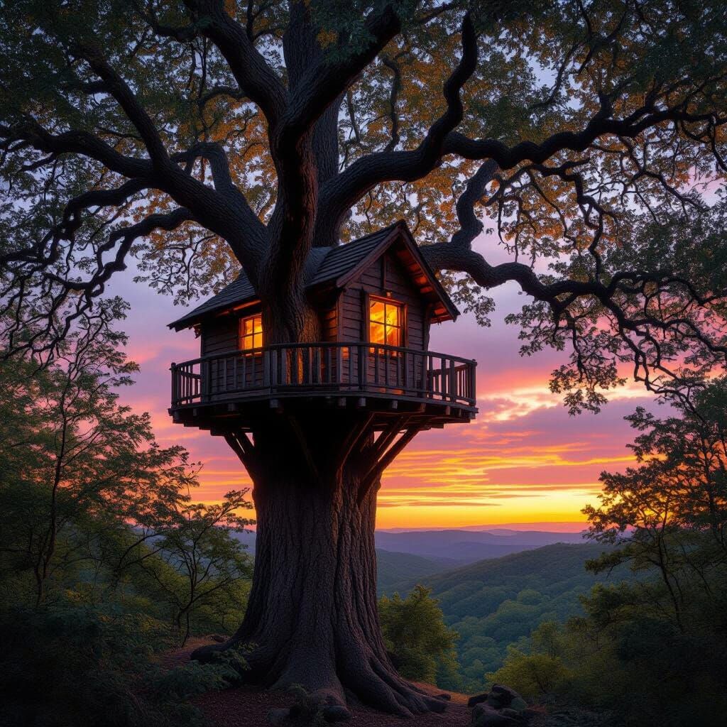 Mysterious Treehouse Adventure at Sunset