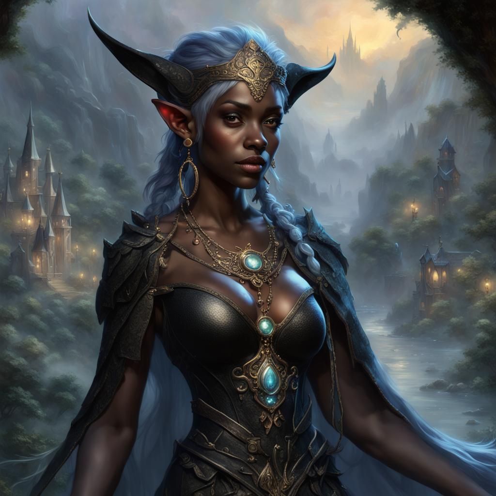Ethereal Dark Elf Priestess in Detailed Fantasy Art