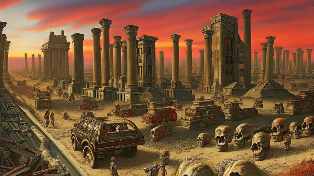 Apocalyptic Horror Landscape in Pre-Raphaelite Style