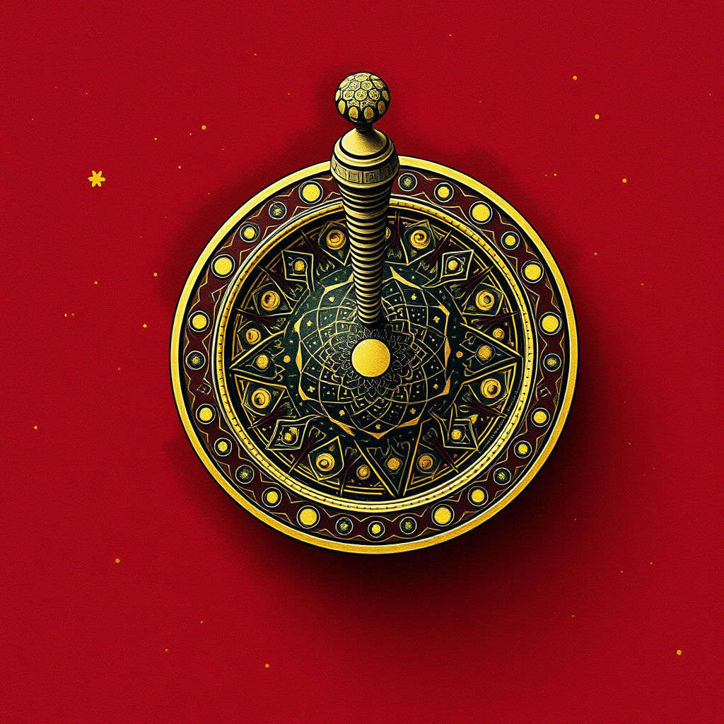 Stunning Spinning Top Adorned with Gold Dots and Vibrant Ink...