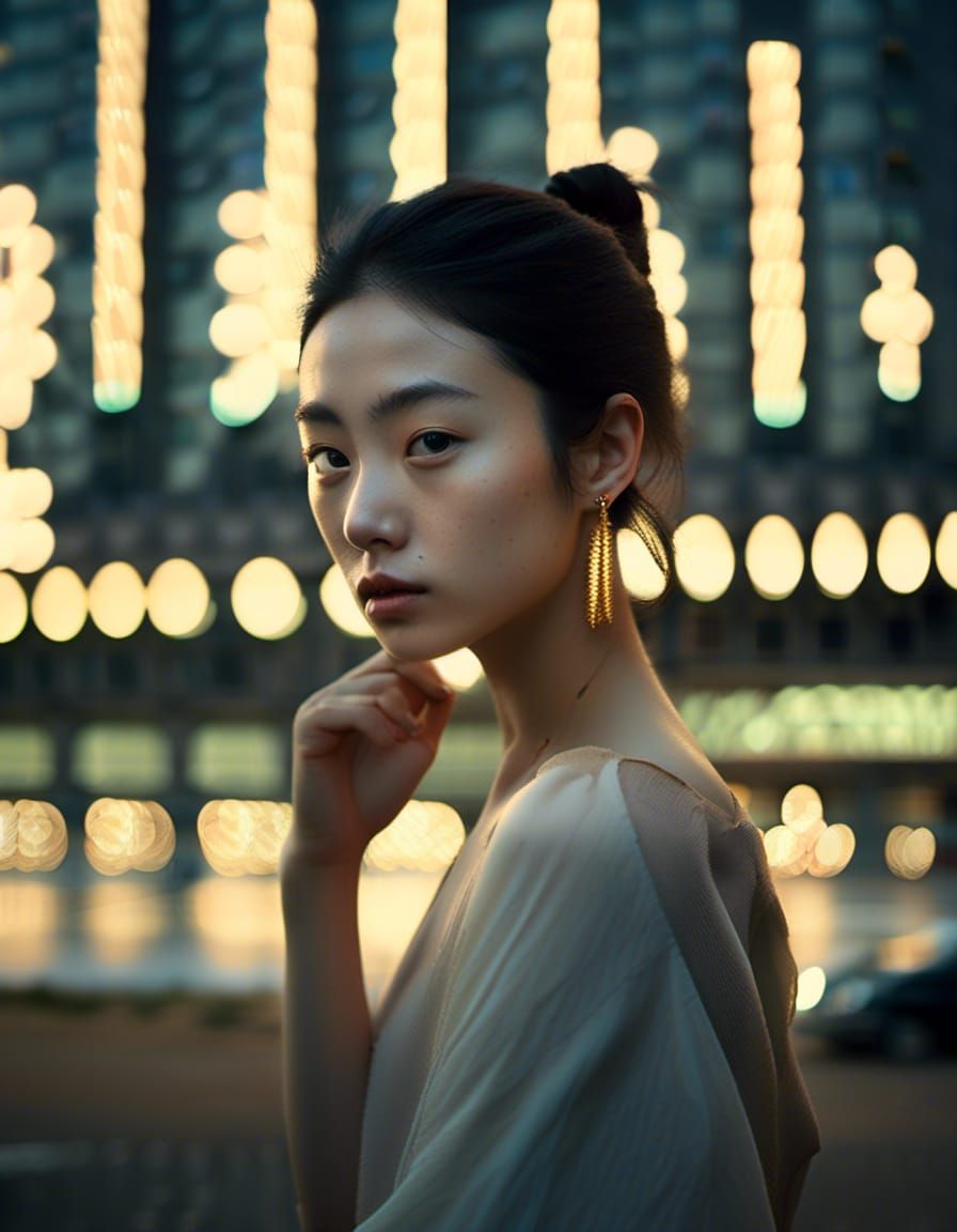 Elegant Korean Portrait with Strong Facial Expression