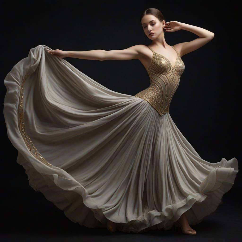 Elegant Dancer in Art Deco Style with Gilded Costume