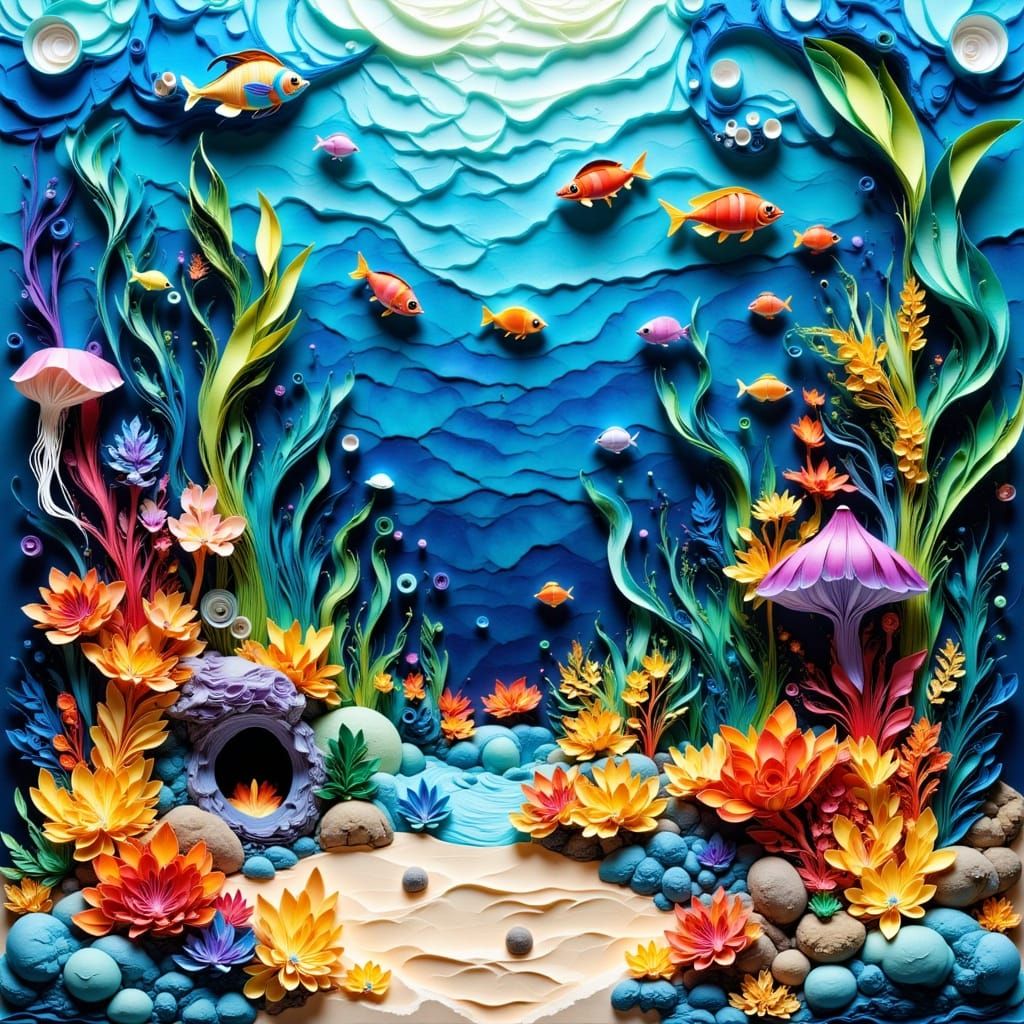 Vibrant Coral Reef in Multi-Dimensional Paper Quilling Style