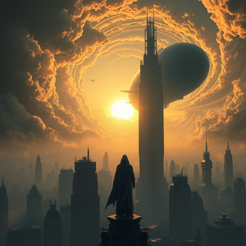 Surreal Dreamscape in Retrofuturistic Metropolis with Post-I...