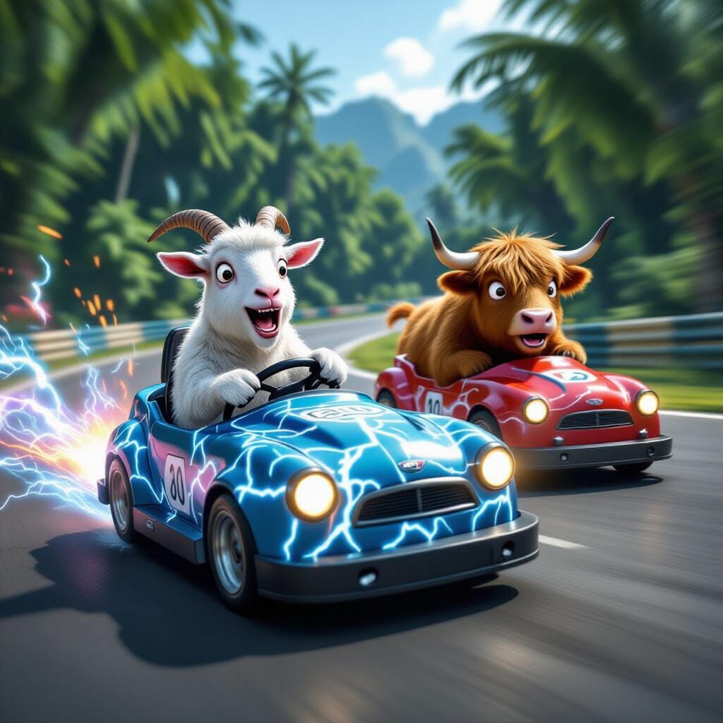 Goat and Cow Bumper Car Chase in Jungle