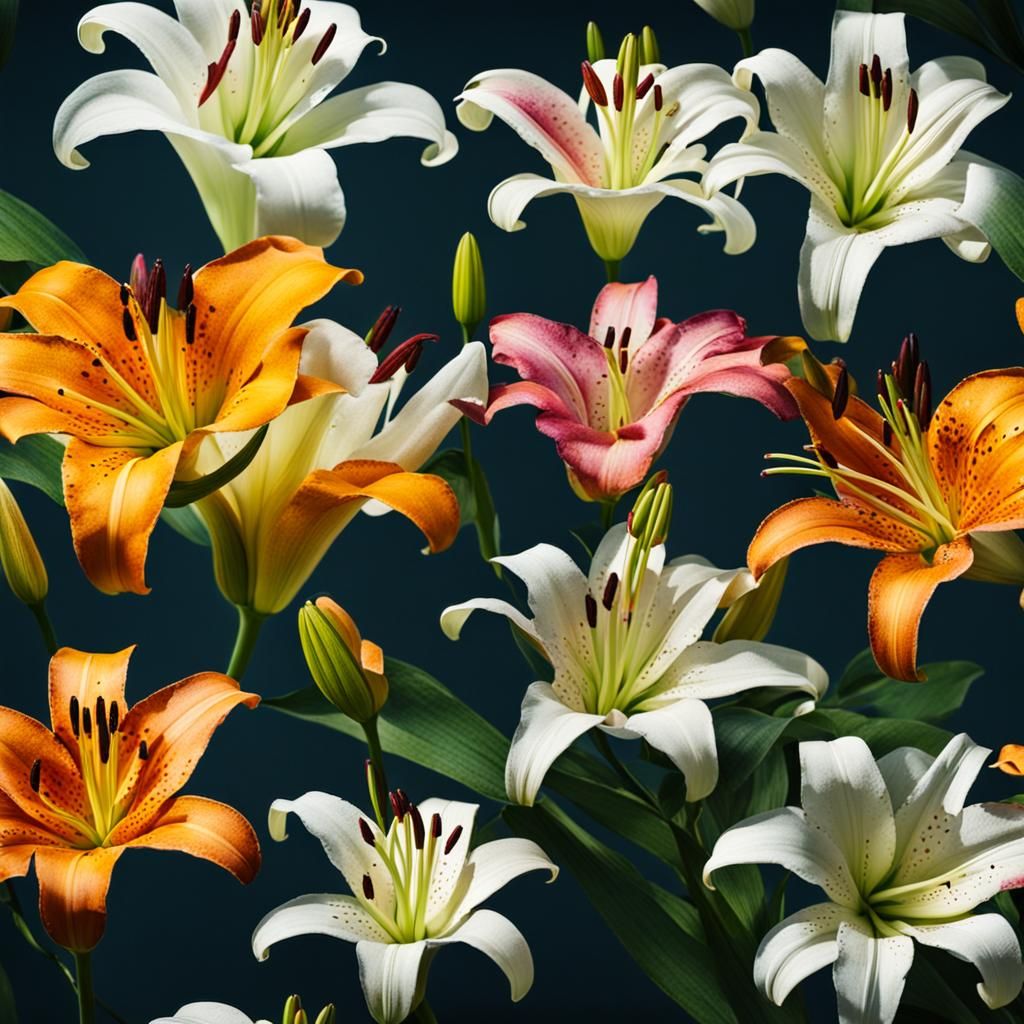 Blooming Lily Flower Collage in Bright Colors