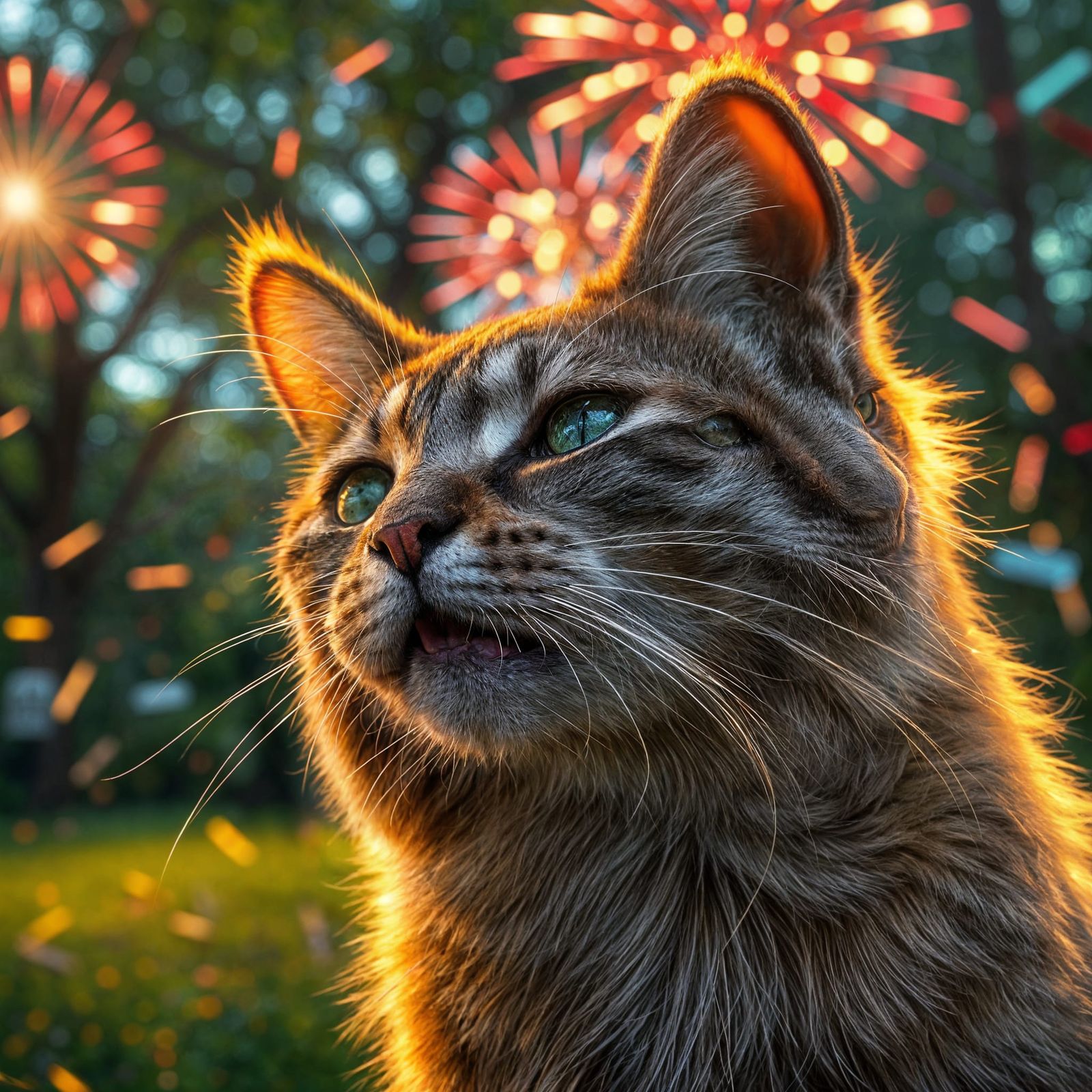 Joyful Feline Celebration in Vibrant Park Scene