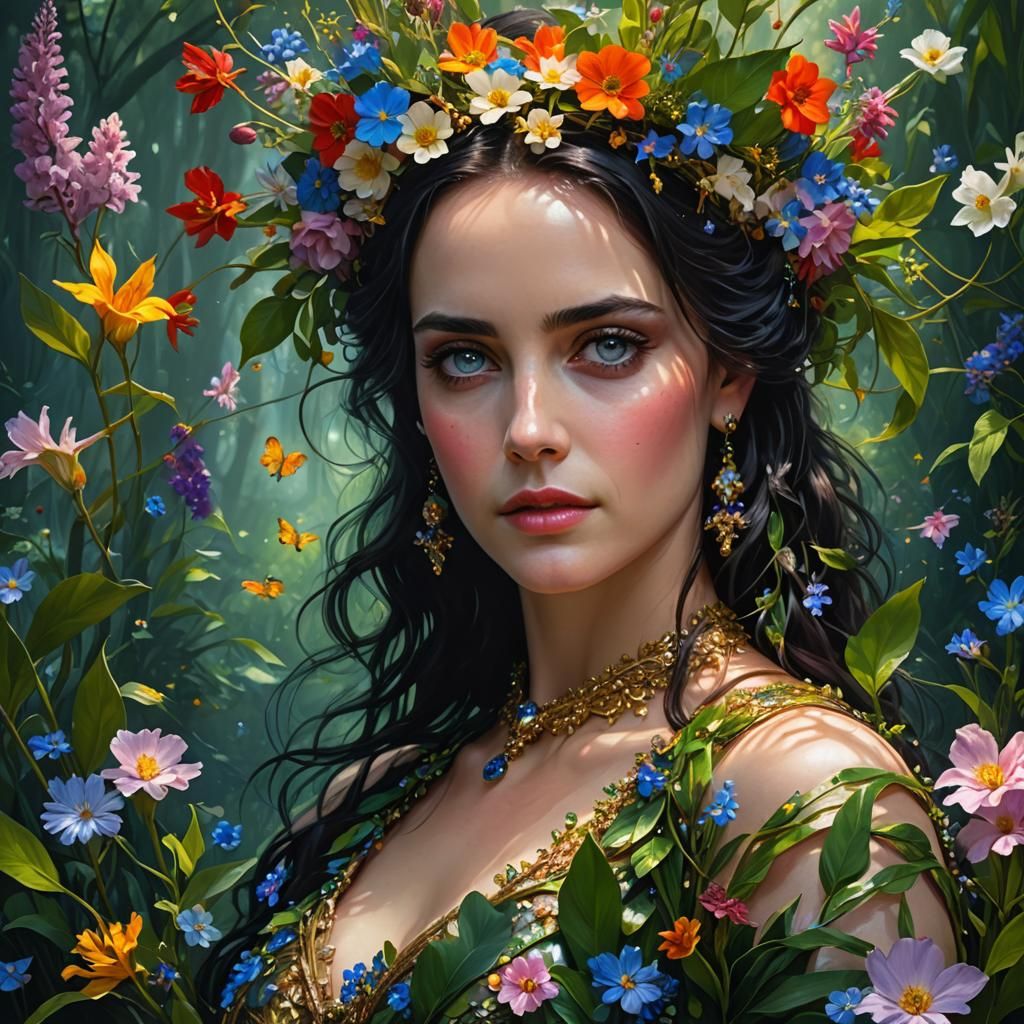 Wildflower River Goddess Impasto Painting