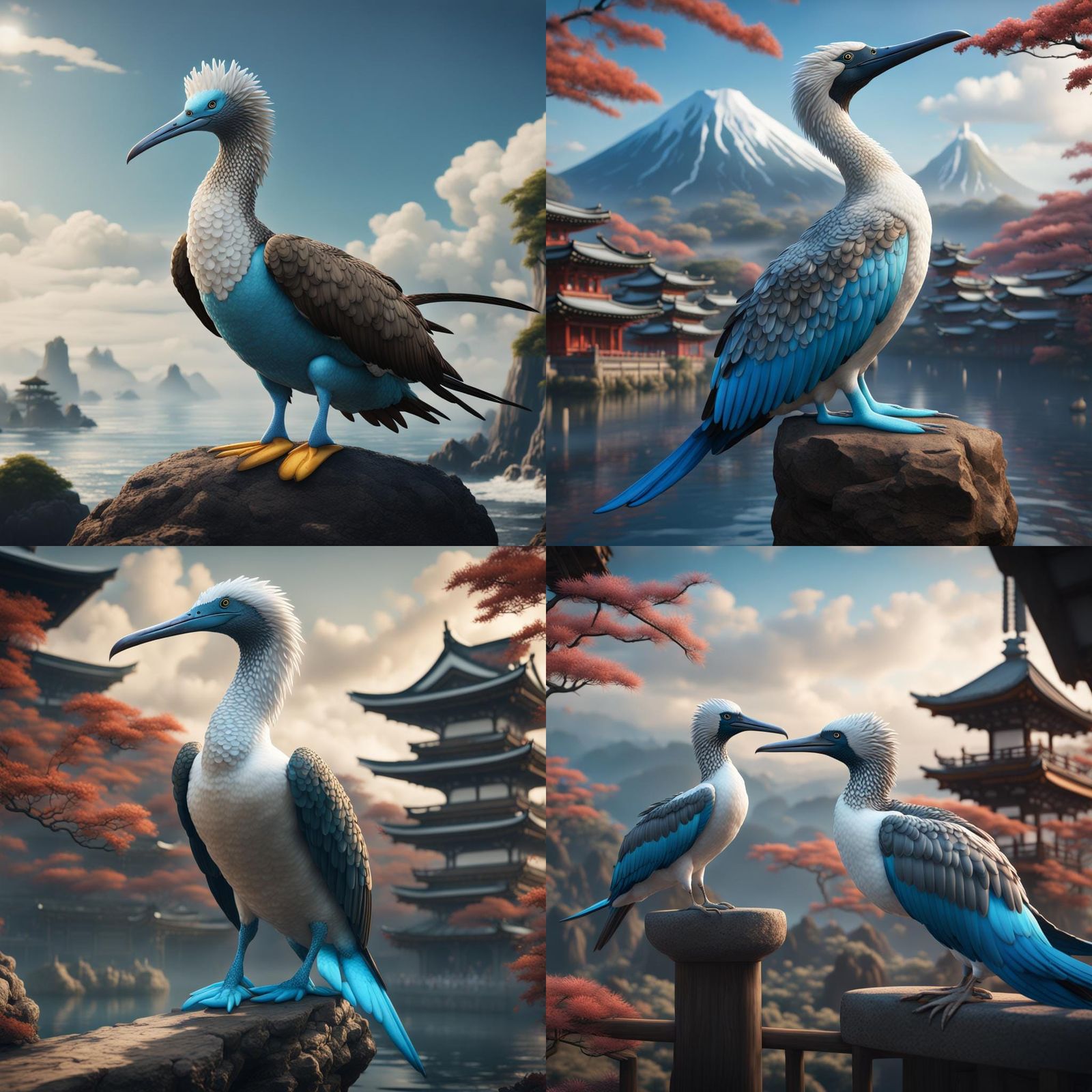 Blue-Footed Booby in Traditional Japanese Art