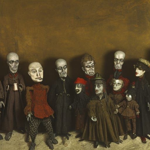 Vampire Puppets Meeting in Post-Apocalyptic Naive Art
