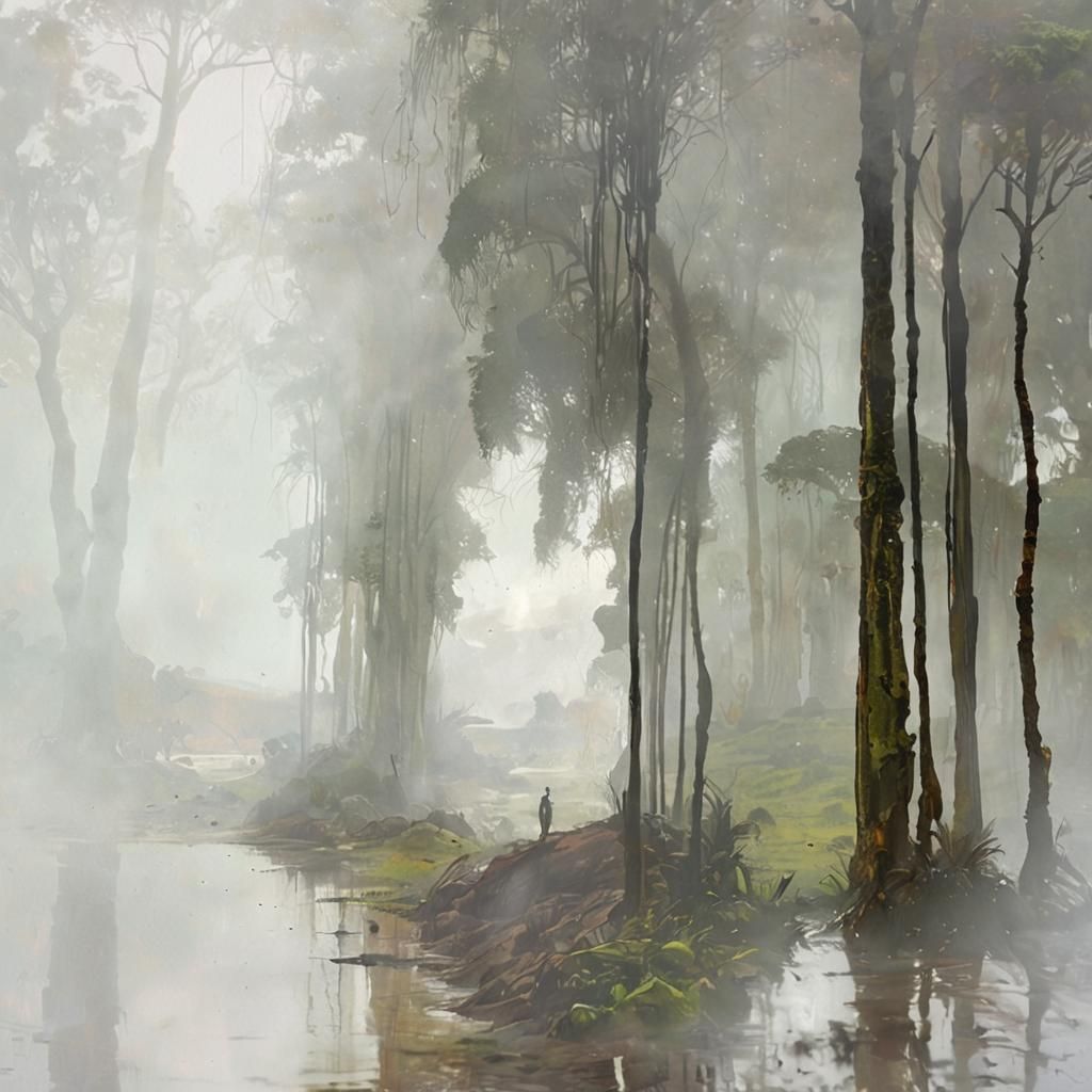 Primitive Man in Ethereal Easter Island Landscape