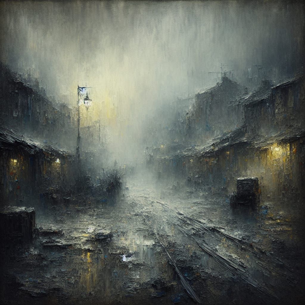 Misty Desolate Street Scene in Impressionist Style