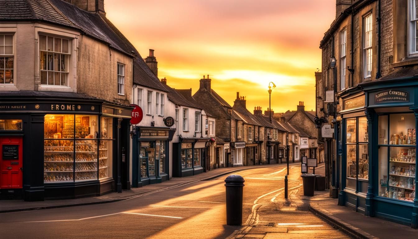 Frome, England shops  at sunrise