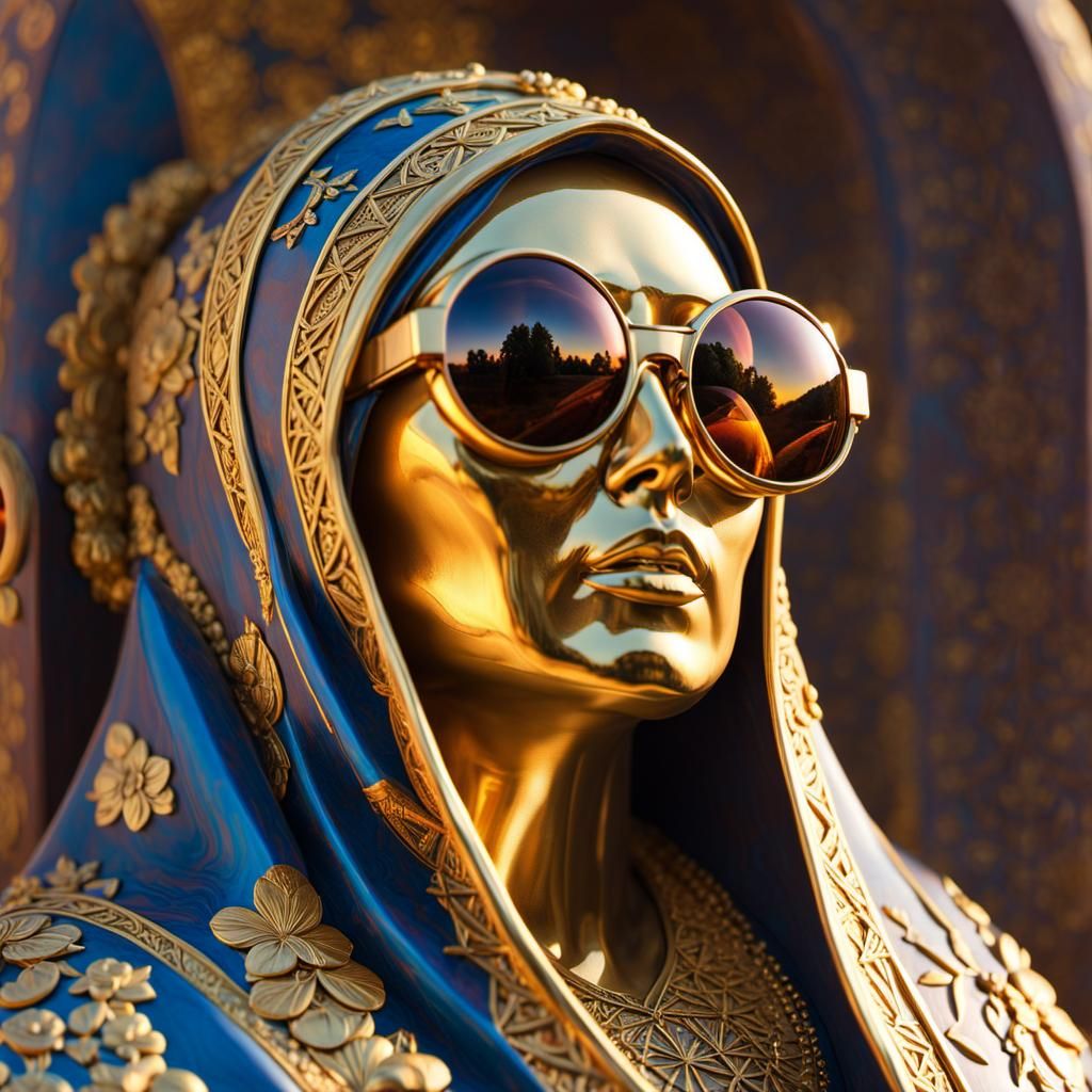 Kintsugi Babushka Statue in Hyperrealistic Photo