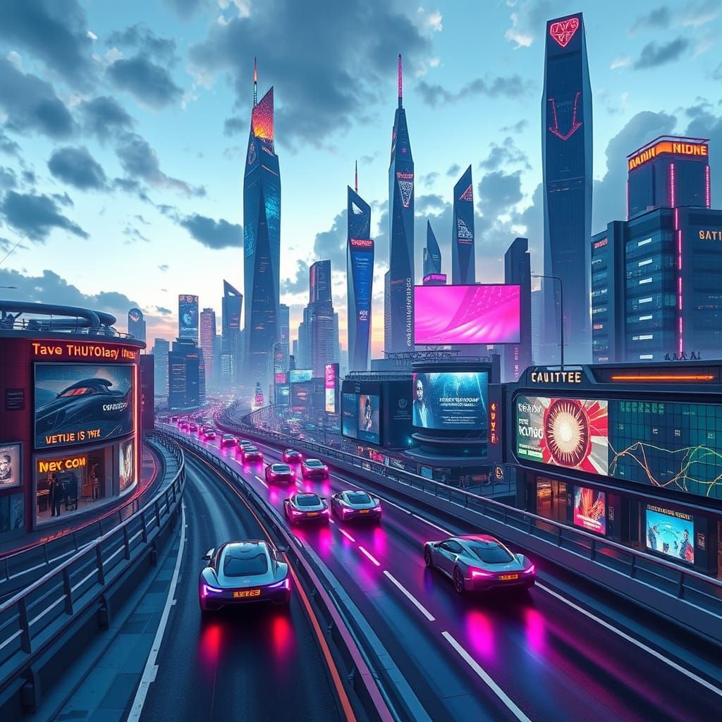 Cyberpunk Cityscape with Futuristic Skyscrapers and High-Tec...