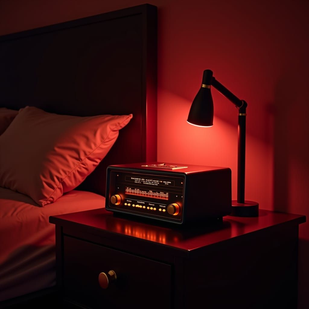 Sleek Radio on Bedside Table at Night