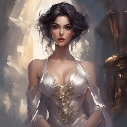 Beautiful Dark-Haired Girl in Satin Outfit