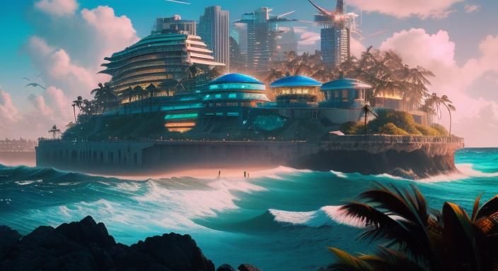 Cyberpunk Guardians at Beachside Fortress