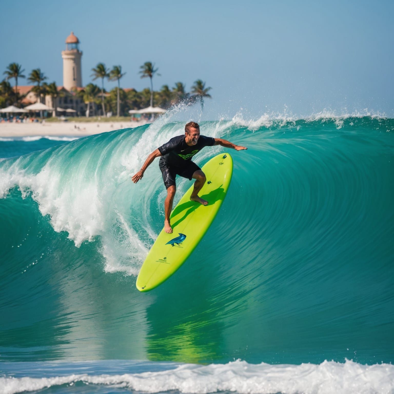 Surfing Duo in Neon Tube