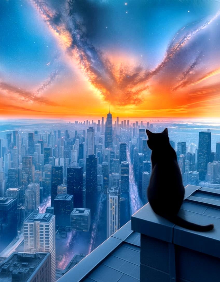 Epic City Sunset with Milky Way Galaxy View