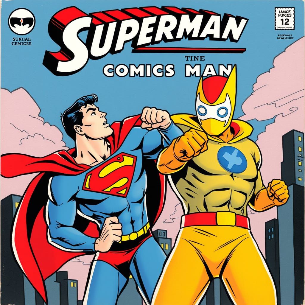 Superman vs Super Masked Man Comic Book Cover Art