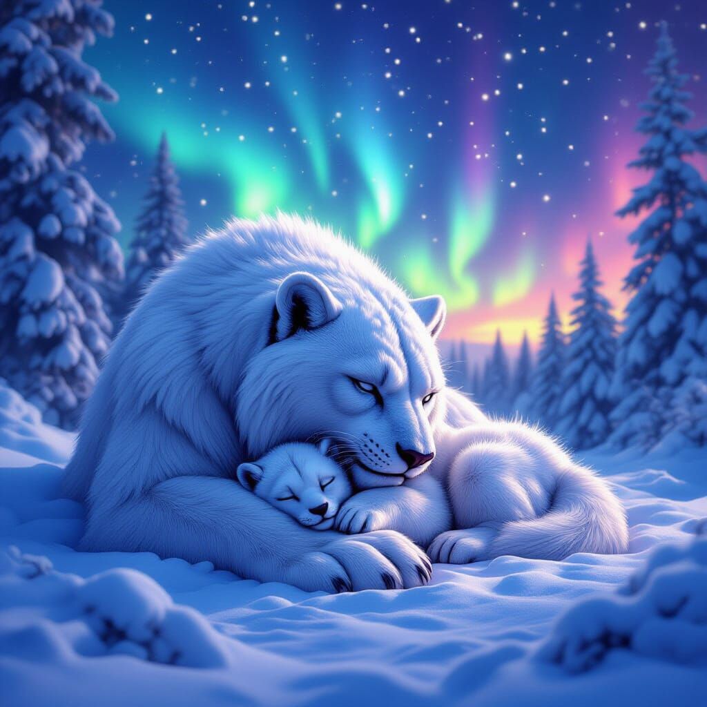 Sabertooth Family in a Dark Fantasy Winter Landscape