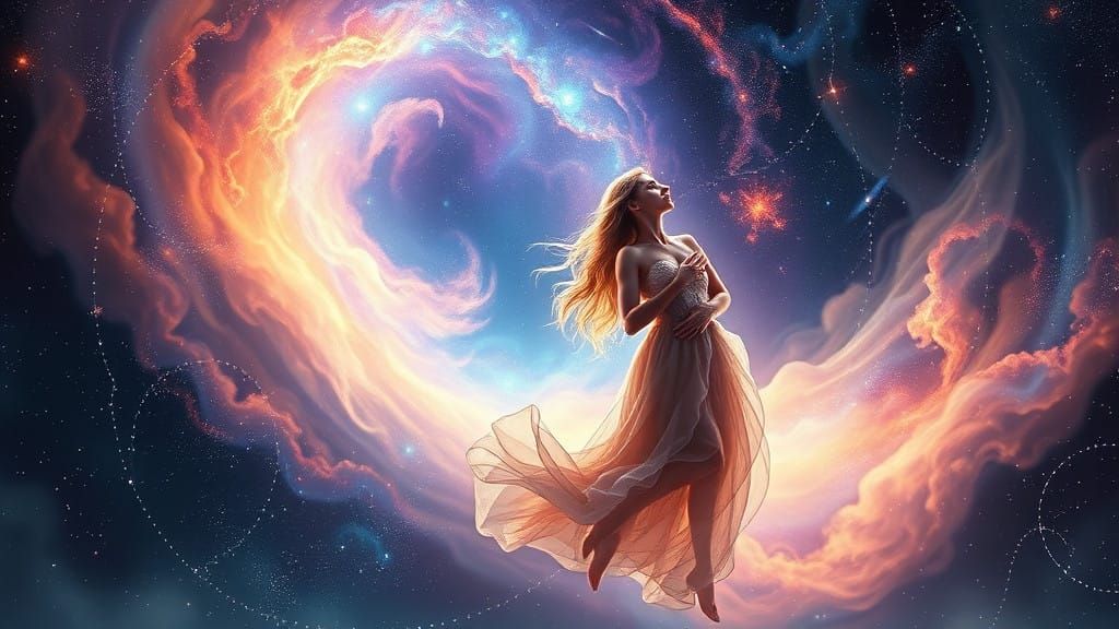 Cosmic Twin Souls Entwined in Swirling Vortex of Iridescent....