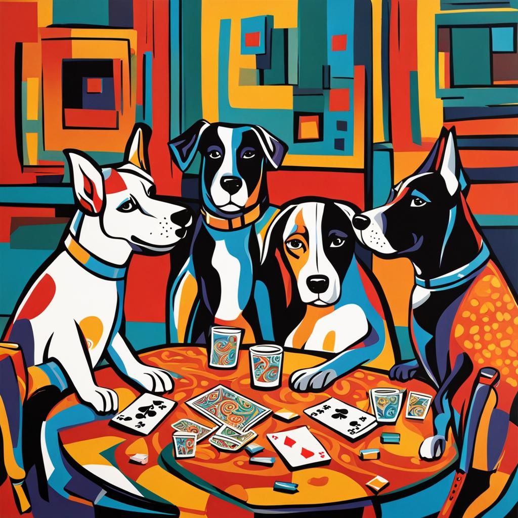 Dogs Playing Cards in Abstract Art Style