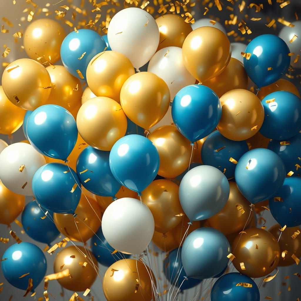 Gold Confetti Bursts from Hyperrealistic Balloons