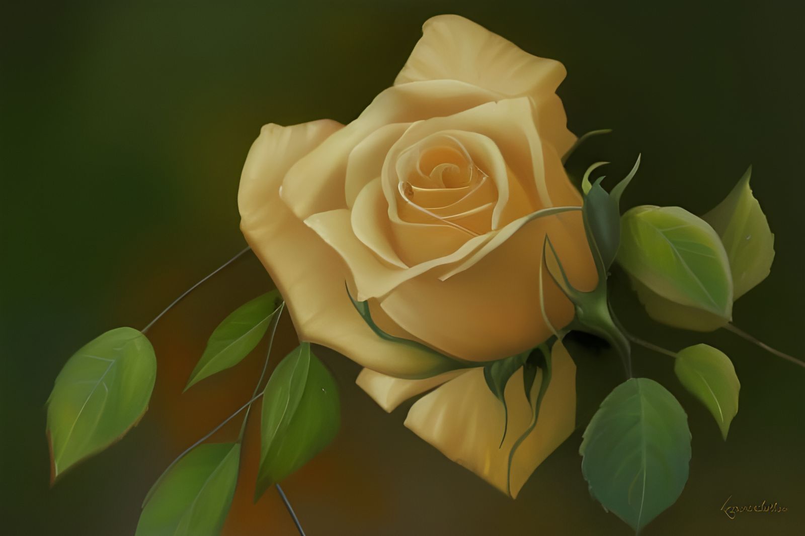 Golden Rose in Impressionistic Impasto Oil Paint