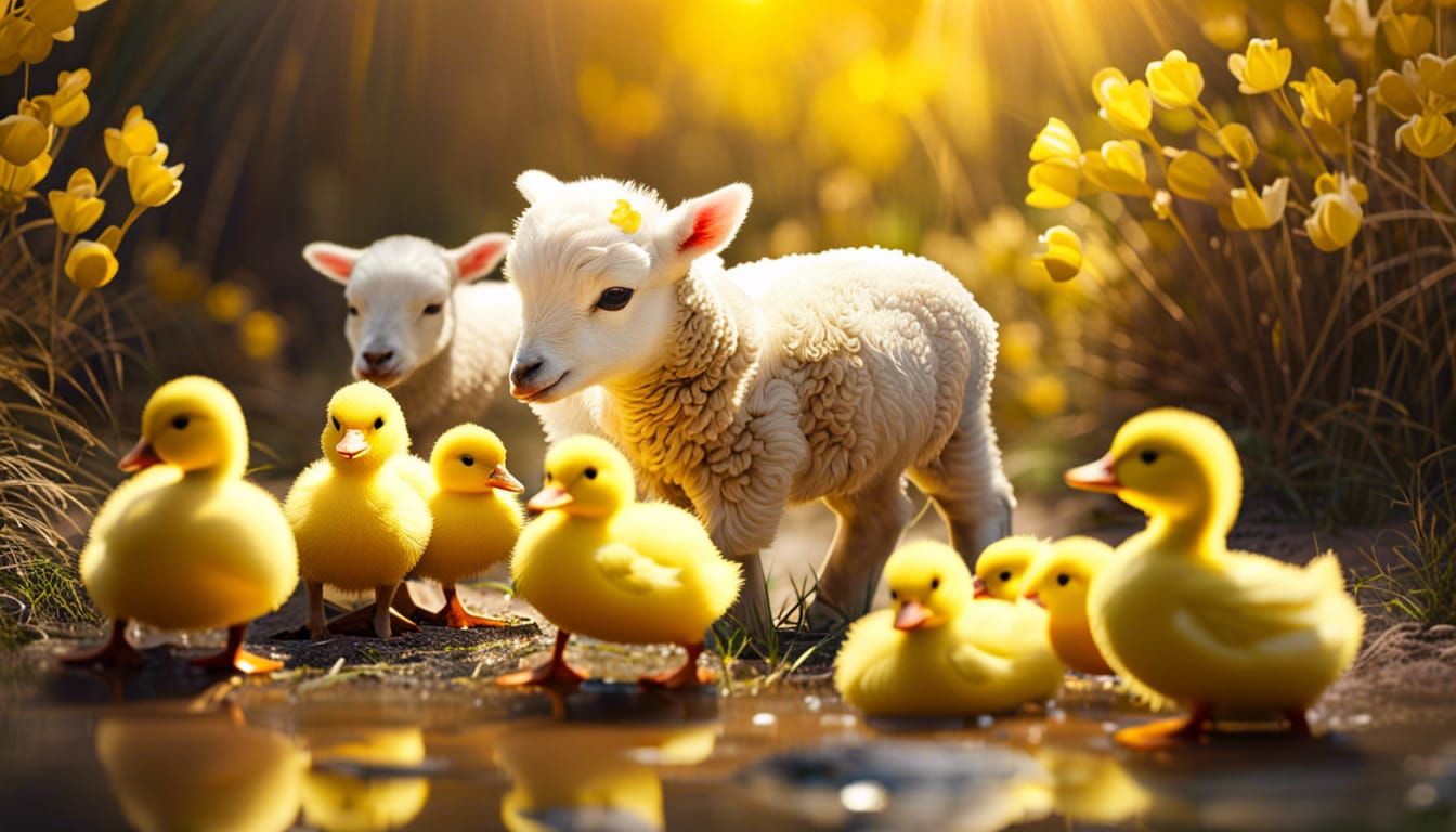 Adorable Lambs and Ducks Celebrate Friendship