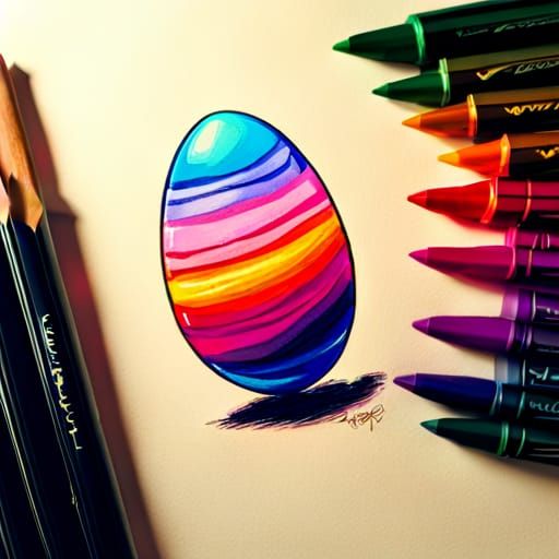 Colorful Crayon Egg Drawing with Ethereal Details