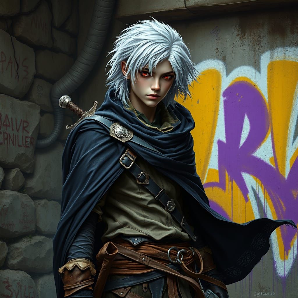 Ethereal Traveler in Dark Fantasy Attire