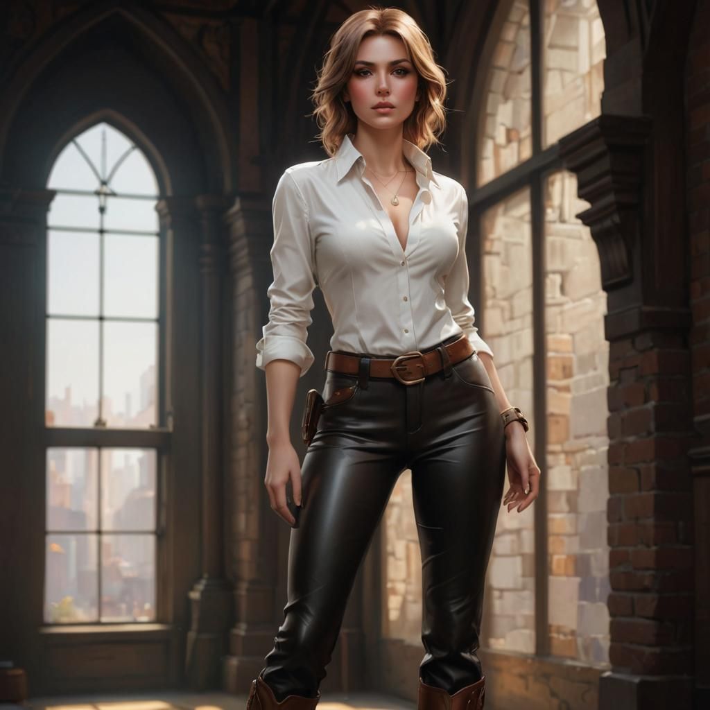 Portrait of Woman in Boots, Hyperdetailed Digital Art